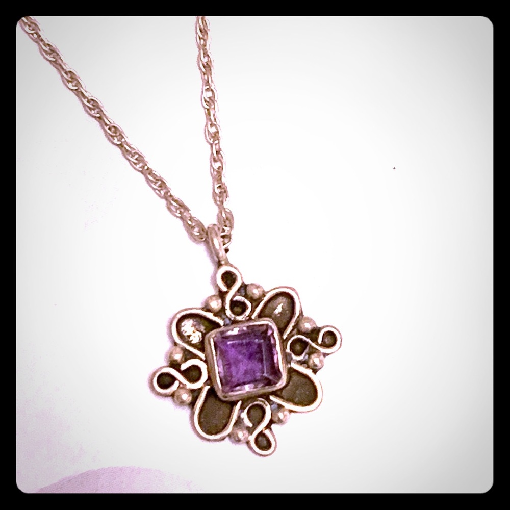 Amethyst necklace sterling silver